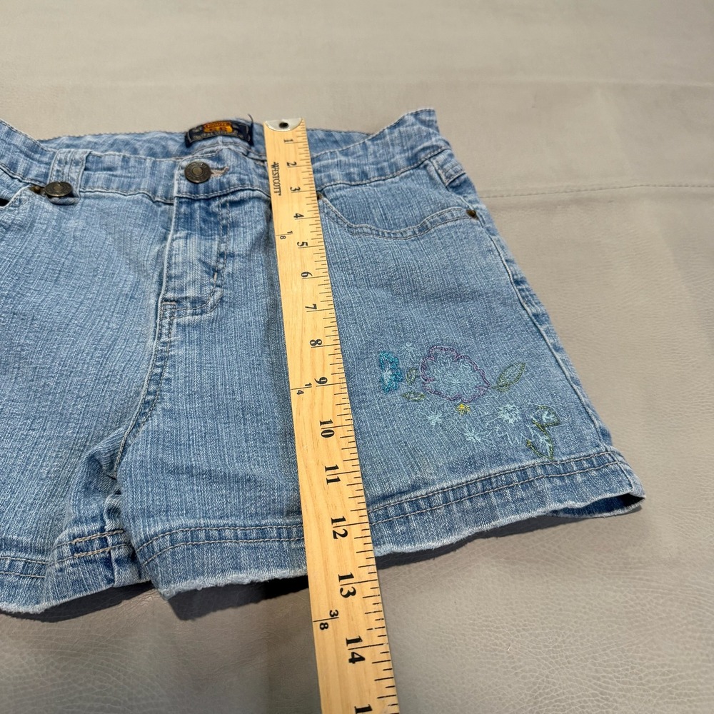 VTG Y2K Route 66 Women Blue Denim Embroider Floral Jean Short Jort 16//26-6772 - Picture 7 of 9